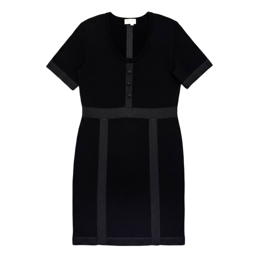 Vintage Roberta Pinto Black Knit Sweater Dress M 90s Chanel Inspired Mod LBD
